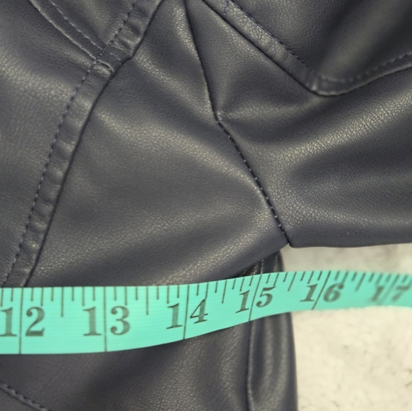 WILLI SMITH Navy Faux Leather Fitted Moto Jacket. Size Small - Picture 15 of 16